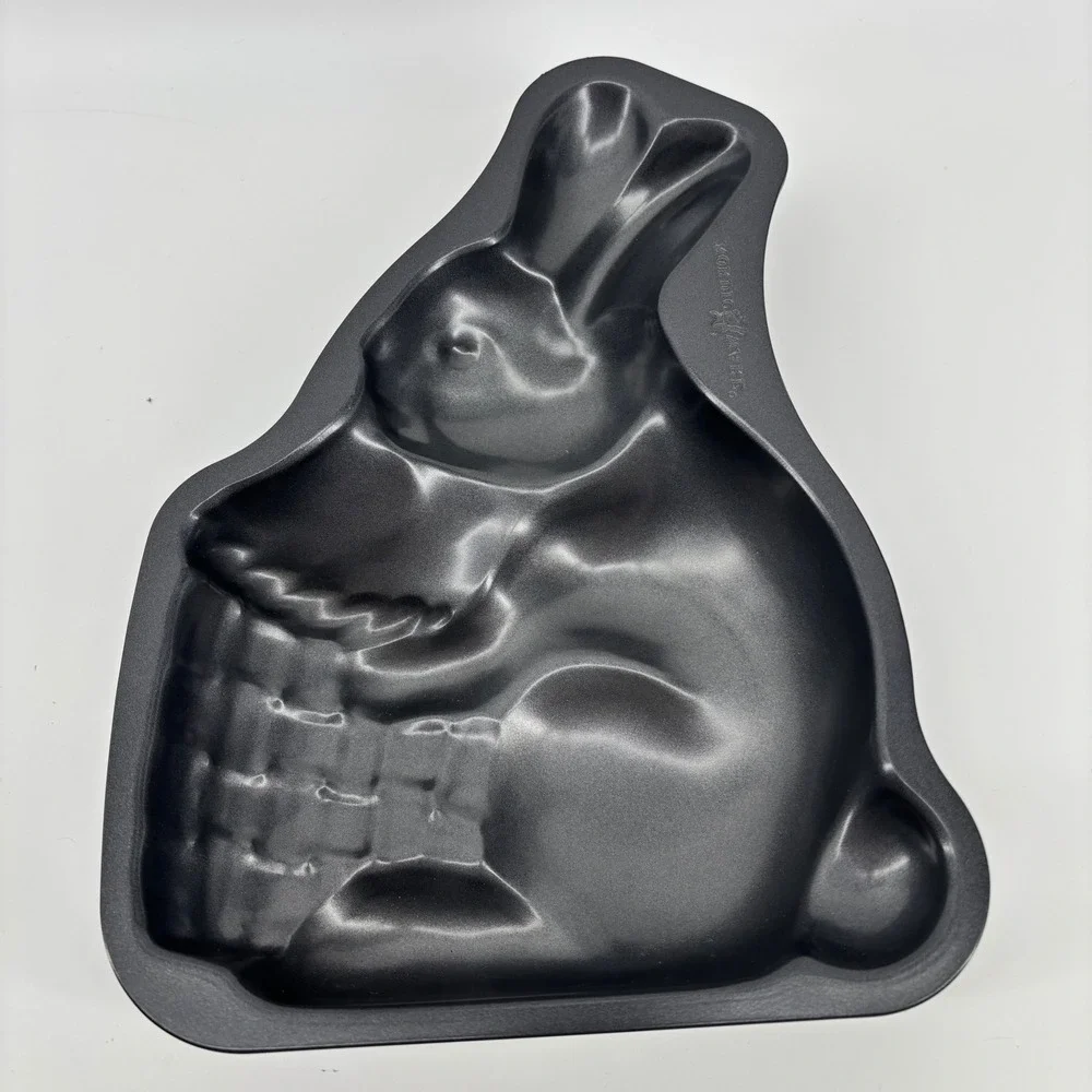 Nordic Ware Bunny with Basket Cake Pan Easter Non-Stick Cast Aluminum Gray